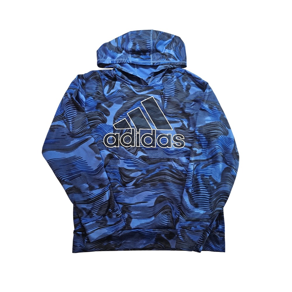Adidas Hoodie Boys Medium Blue Camo Graphic‎ Pullover Sweatshirt Activewear